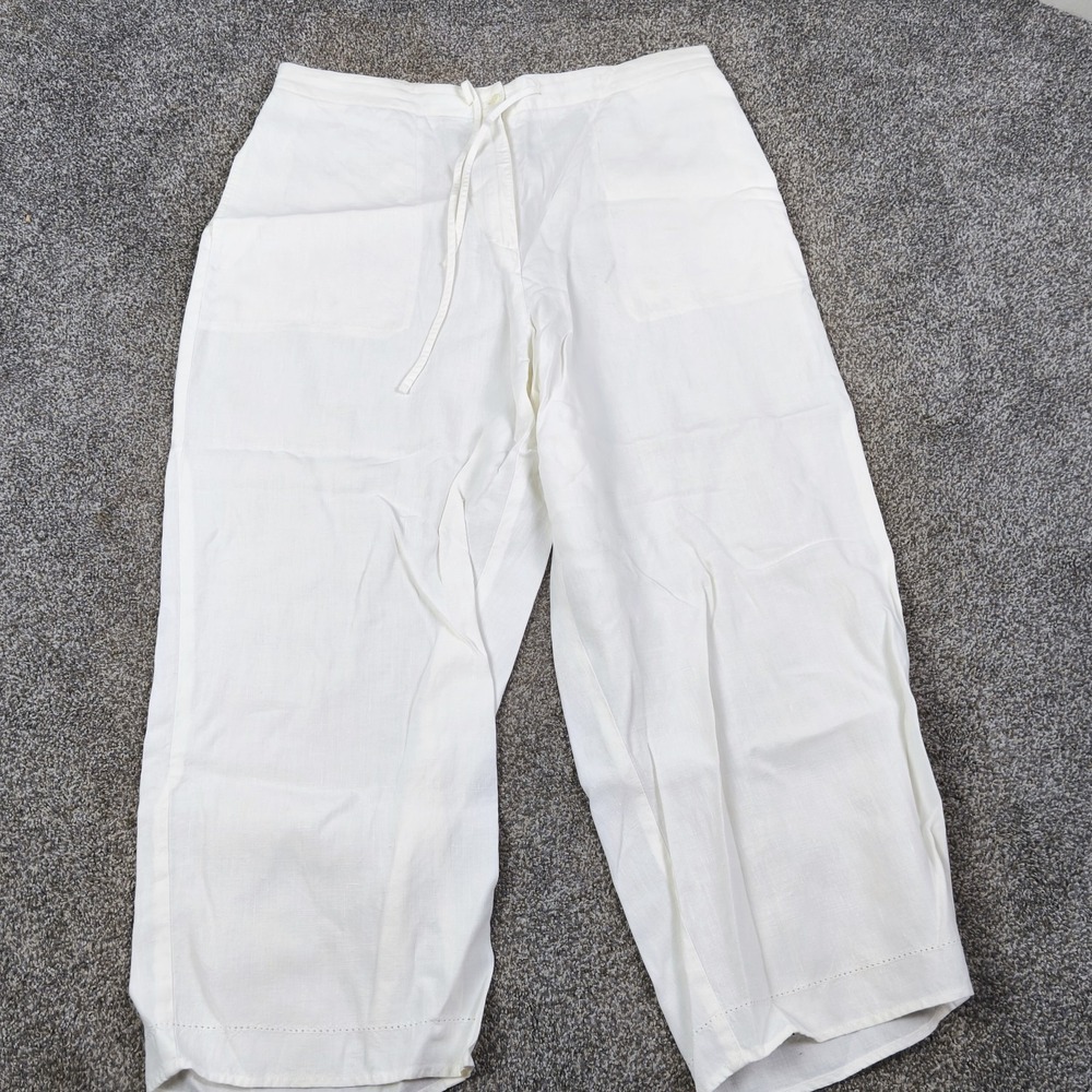 Liz Claiborne White Linen Wide Leg Drawstring Pants Resort Beach‎ 16